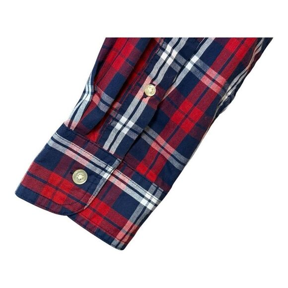 Chaps Easy Care Men's Red Navy Plaid Long Sleeve Button-up Shirt Size L Crest - Picture 7 of 14